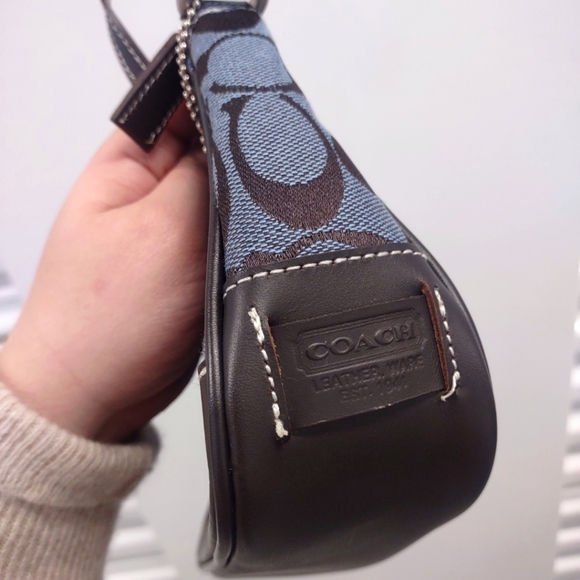 COACH Signature Demi Shoulder Bag in Blue and Chocolate Brown. - Picture 3 of 10